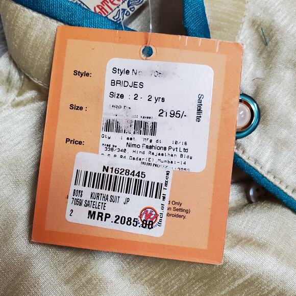 Kurta Suit Jacket & Vest Boys 2 Blue Turqoise Gold Button Front Wedding Indian - Picture 8 of 16